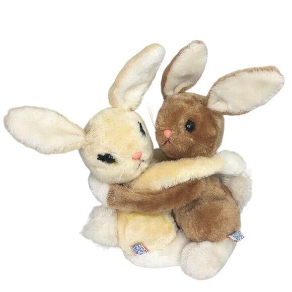 Vtg 77 Dakin 10" Hugging Plush Bunnie Rabbits Bunnies Stuffed Animals Snuggling - Picture 2 of 13
